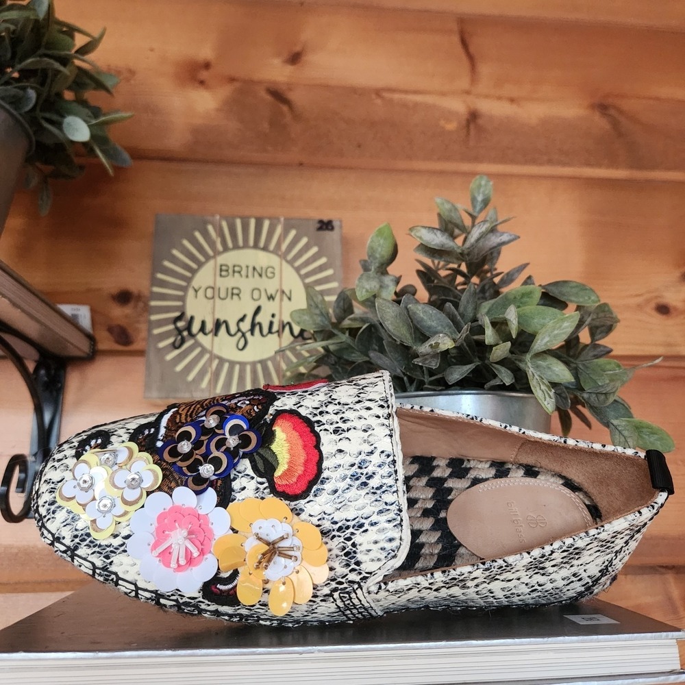 Bill Blass Anthropologie Sutton Espadrille Flats Snake Bead Floral Boho Art 7.5 - Picture 4 of 12
